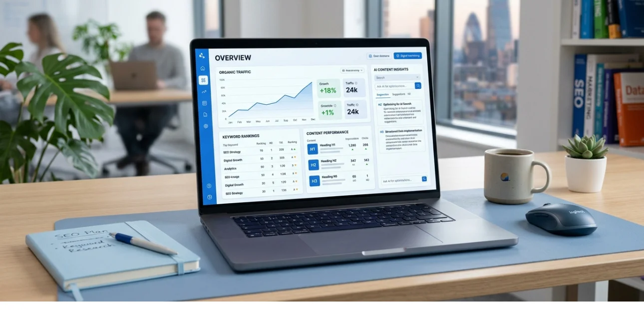 On-page SEO strategy in 2026 showing content optimization, AI search, and user experience improvements